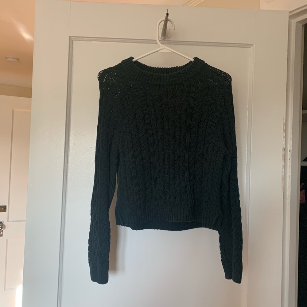 Dark green cable knit sweater